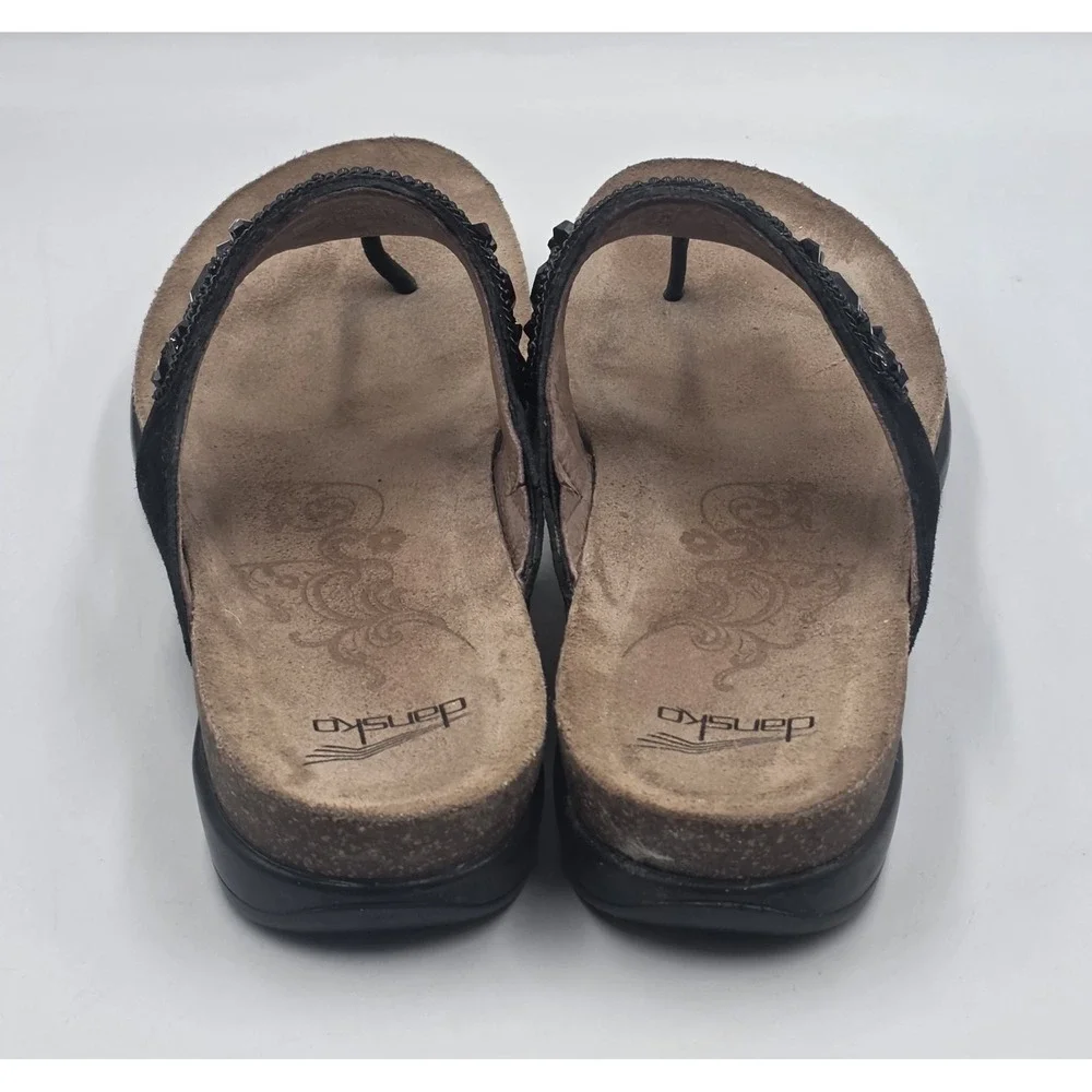 Dansko Black Beaded Leather Thong Sandals